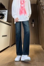 现货主推渐变复古蓝微喇直筒松紧腰休闲牛仔裤男女K5809-P50控69，男装牛仔裤，星座205