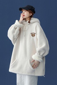 主推羊羔毛外套女加绒克莱因蓝杏色卫衣416B-YM181-P75限88图片