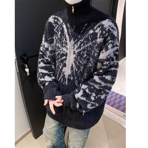美式高领毛衣外套男秋冬季美拉德慵懒软糯针织开衫上MZ665-P62图片