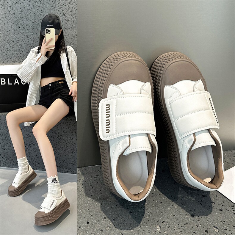 厚底松糕饼干鞋女2024春新款韩版百搭小白鞋魔术贴休闲板鞋学生鞋,女鞋休闲鞋,电商A223