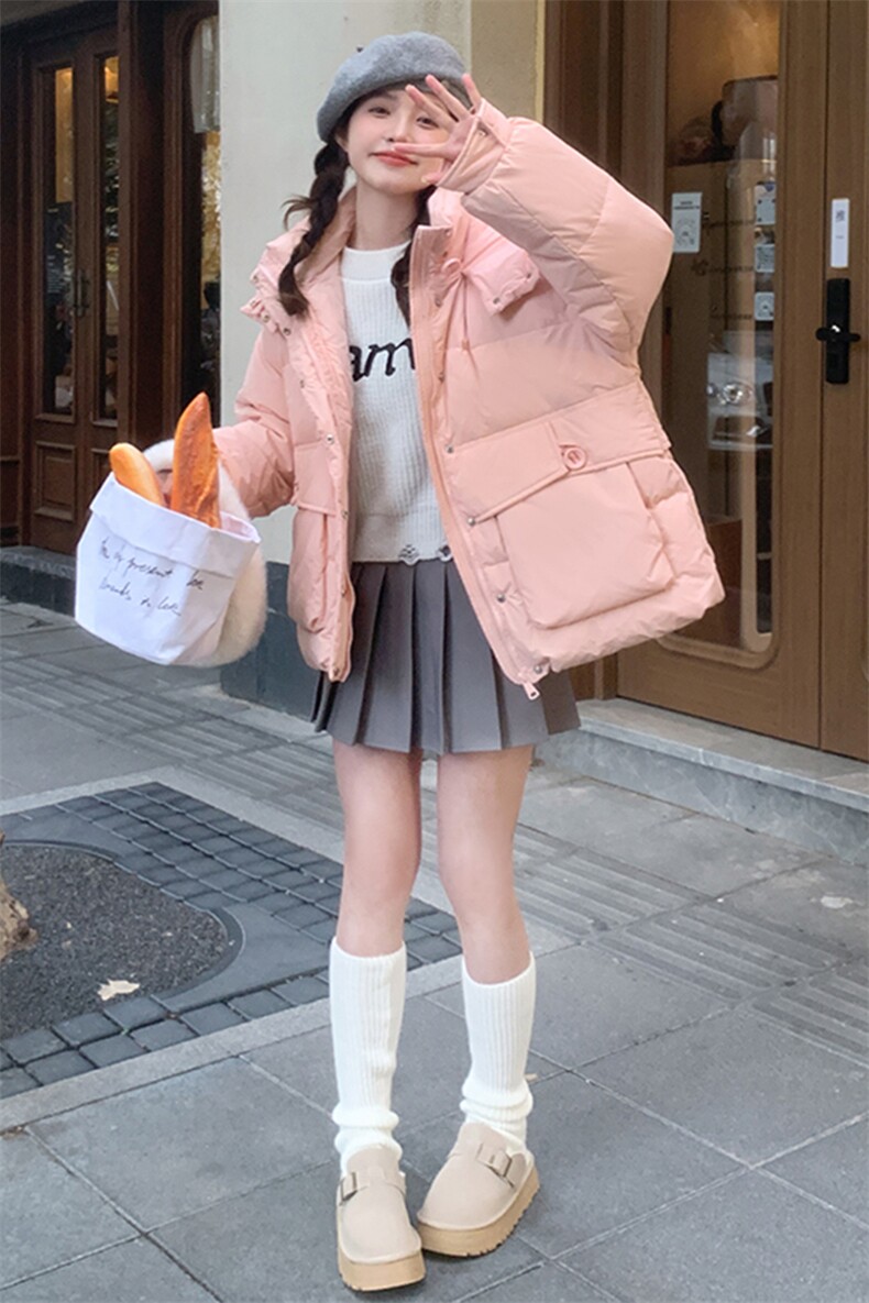 奶fufu粉色羽绒服女2024冬季新款甜美少女风小个子加厚白鸭绒外套,女装羽绒服,2C032