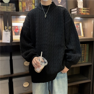 高品质秋款男圆领套头毛衣波浪线条纹针织衫鹿毛绒外套MY022-P50图片