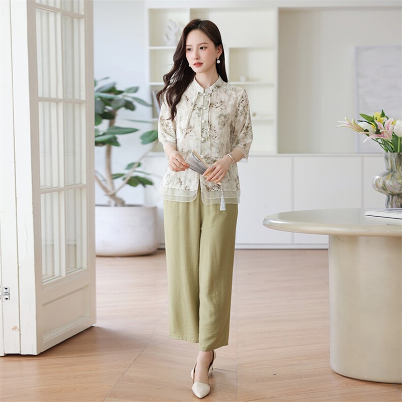 新中式妈妈夏装新款短袖2024新款洋气高贵女装夏季搭配两件套套装,女装套装/套裙,千千佰惠