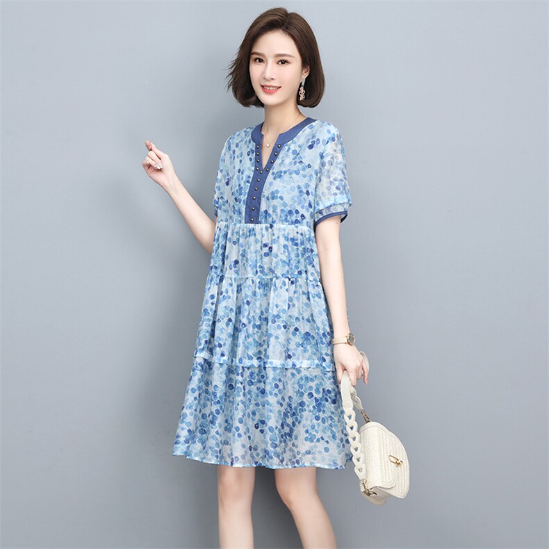 天丝碎花连衣裙女2022年新款夏季气质时尚高级感裙子,女装连衣裙,忆绮罗