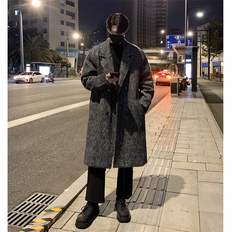 517A-8-Y72-P145现货高品质韩系长毛中长款毛呢大衣风衣外套,男装风衣,星座517A-8（原B282）
