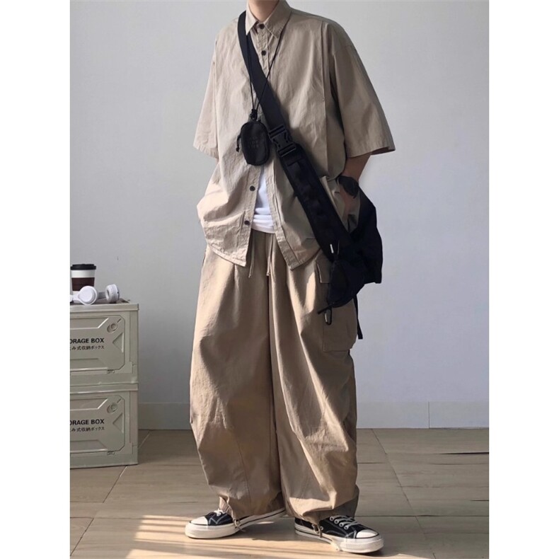 夏季日系复古cityboy工装短袖衬衫男女学生宽松慵懒廓形帅气衬衣,男装T恤,星座506A
