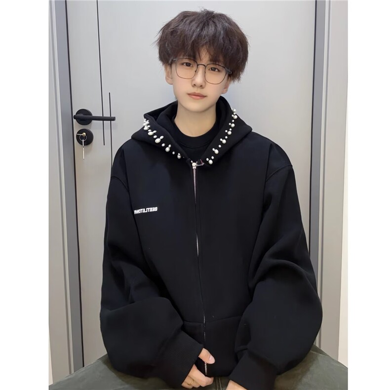 美式复古珍珠连帽短款卫衣外套运动服休闲上衣潮513AWY2411P49，女装短外套，星座513A