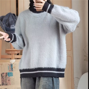 半高领条纹毛衣男冬季加厚马海毛针织衫潮高级感外套MY567P56