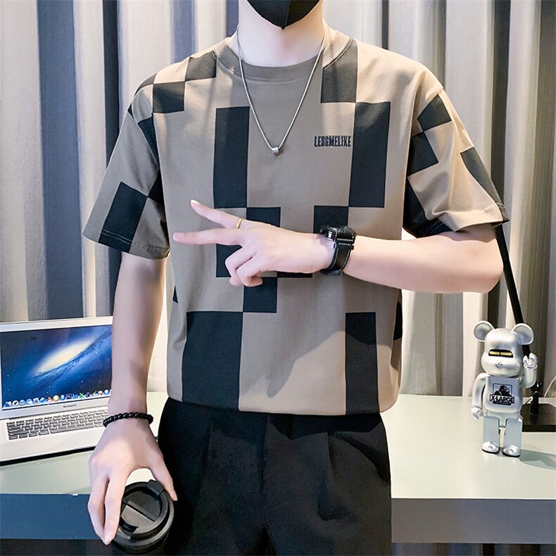 2025新款夏季短袖T恤男潮牌拼色圆领半袖体恤A313-1-33015A-P55，男装T恤，电商A313-1