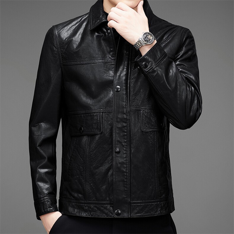 DLSN8022男式2023秋冬新款翻领头层绵羊油蜡皮衣男夹克P1150，男装皮衣，电商B360