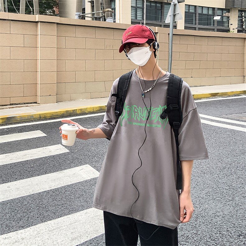 B239-1218-P28港风创意字母印花夏季高克重落肩袖半袖短袖t恤,男装T恤,星座514-2(原B239)