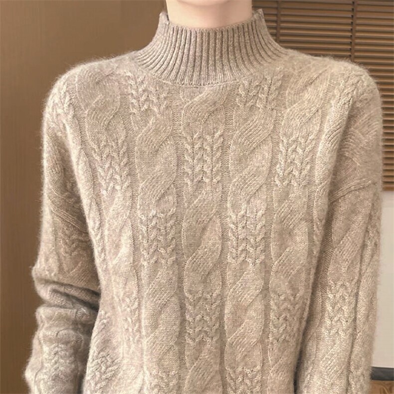 高级感优雅秋冬女士高领针织毛衣 时尚百搭显瘦保暖仿羊毛衫图片