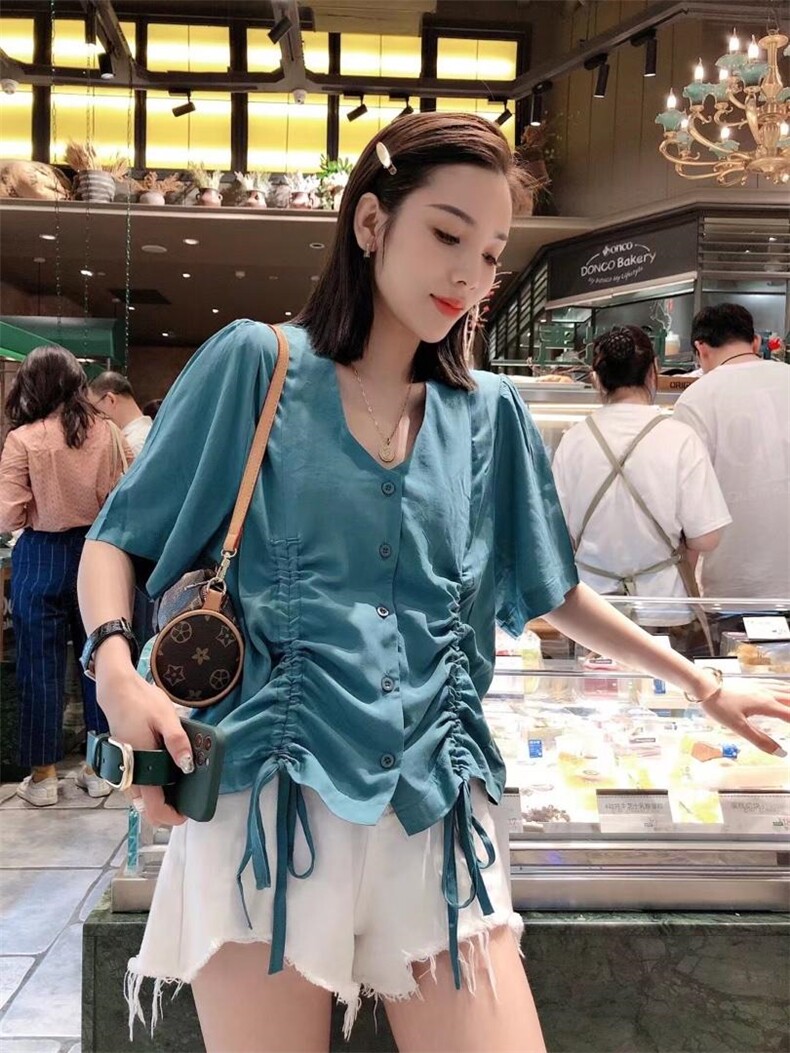 V领双抽绳上衣，一杭主推款，女装，一杭