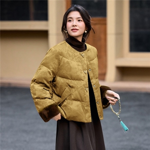 2025年冬季宽松高端皮草新中式民族风提花羽绒服唐装外套图片