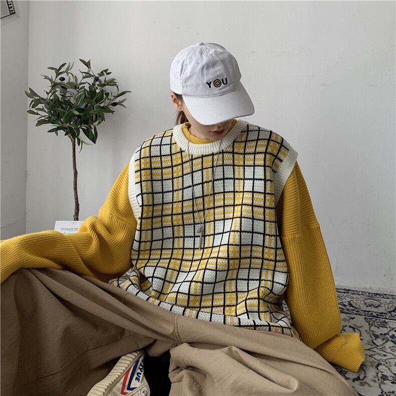 秋冬学院风小清新格子外搭毛衣背心男女宽松韩版打底衫T801-P55,男装针织衫/毛衣,星座1501