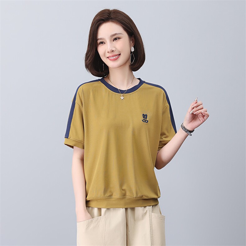 妈妈夏装运动服洋气中年夏季休闲大码中老年短袖t恤女,女装T恤,独衣靓