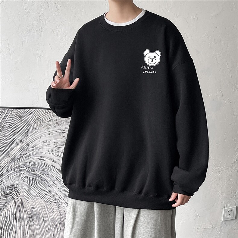 EY07春季新款港风休闲宽松男女卡通小熊印花圆领套头长袖卫衣P30,男装卫衣,电商C306-1