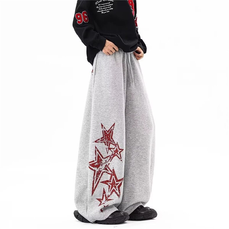 美式星星印花运动卫裤男女秋高街hiphop拖地长裤潮牌宽松休闲裤子图片