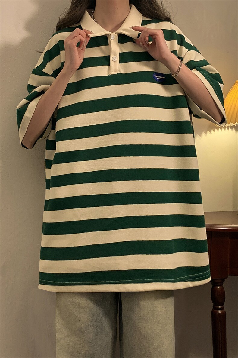 中性风美式条纹短袖polo衫男大码翻领短袖T恤DP8761P40控59,男装T恤,星座226-1