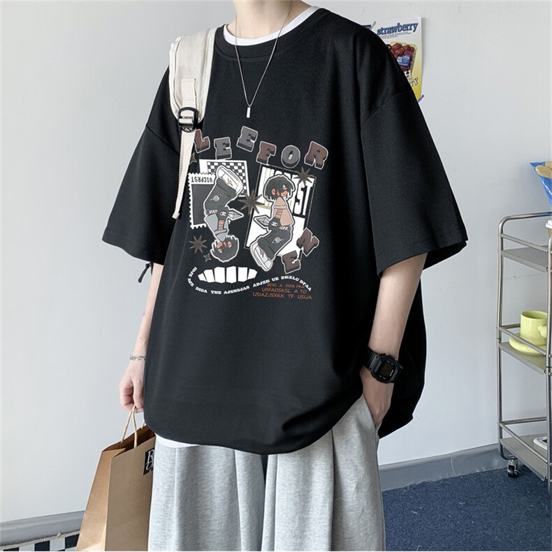 数据！夏季休闲印花T恤港风宽松冰丝透气短袖TK23913-P30控48,男装T恤,电商B370