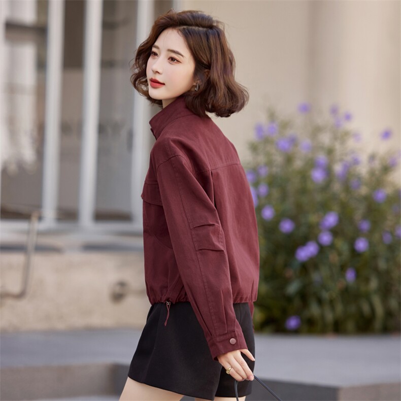 复古工装夹克外套女短款春秋新款时尚立领宽松休闲小个子显瘦上衣,女装短外套,米雪儿