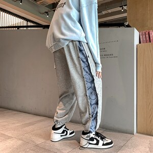 夏季韩版潮流排扣百搭宽松抽绳束脚休闲裤港风潮牌卫裤 K996-P35图片