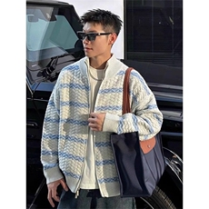 现货复古条纹立领拼接针织衫男M21/P60，男装针织衫/毛衣，星座205-3