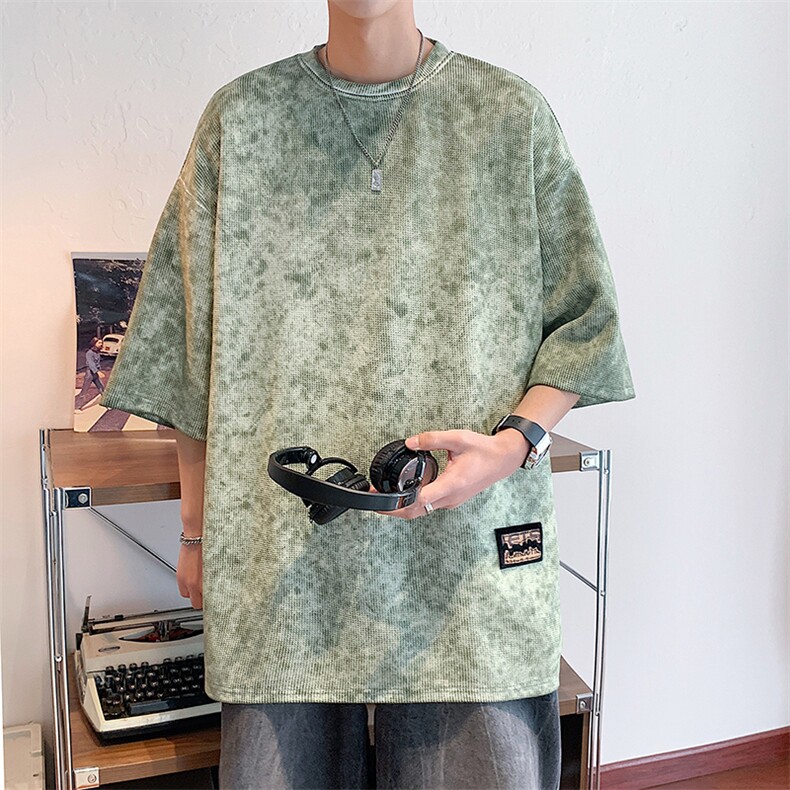 T808P35酒店风重磅280克华夫格水洗做旧夏季高品质短袖t恤,男装T恤,电商A026-1