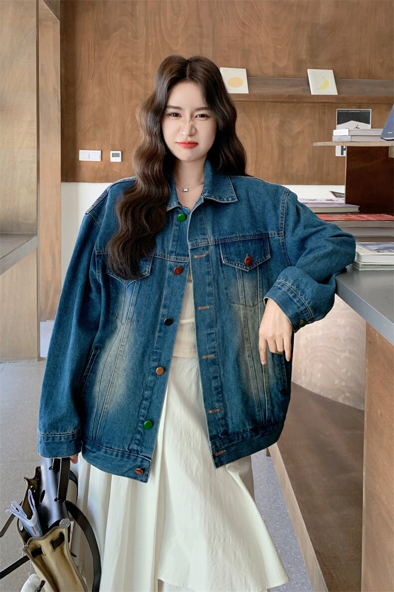 日系简约复古俏皮减龄糖果扣牛仔外套女2025新款秋季洋气百搭夹克,女装短外套,2C198