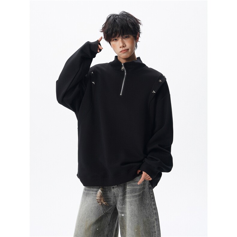 8XL-M星星铆钉半拉链卫衣大码重磅痞帅高街小众立领外套WY5109P58图片