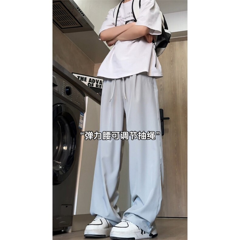 现货K24815批25慵懒垂感冰丝休闲裤子男夏季薄款凉感宽松阔腿,男装休闲裤,电商A086-1