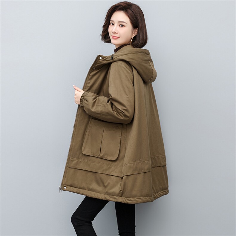 派克服2022冬季新款中长款棉衣加绒加厚大码宽松外套,女装派克服,忆绮罗