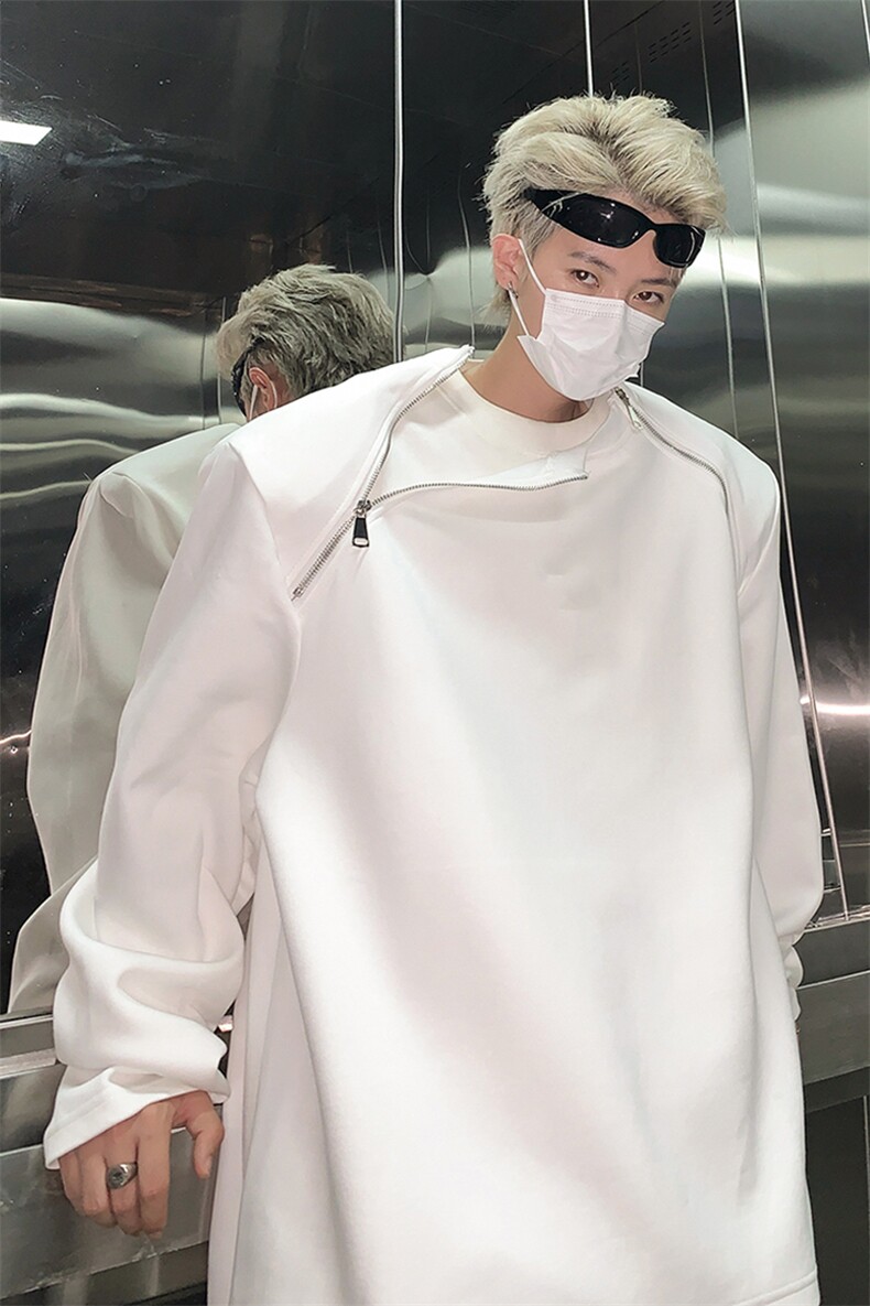 小众拉链设计感oversize卫衣男高级感解析垫肩上衣潮-WY2412-P68,男装卫衣,电商B289