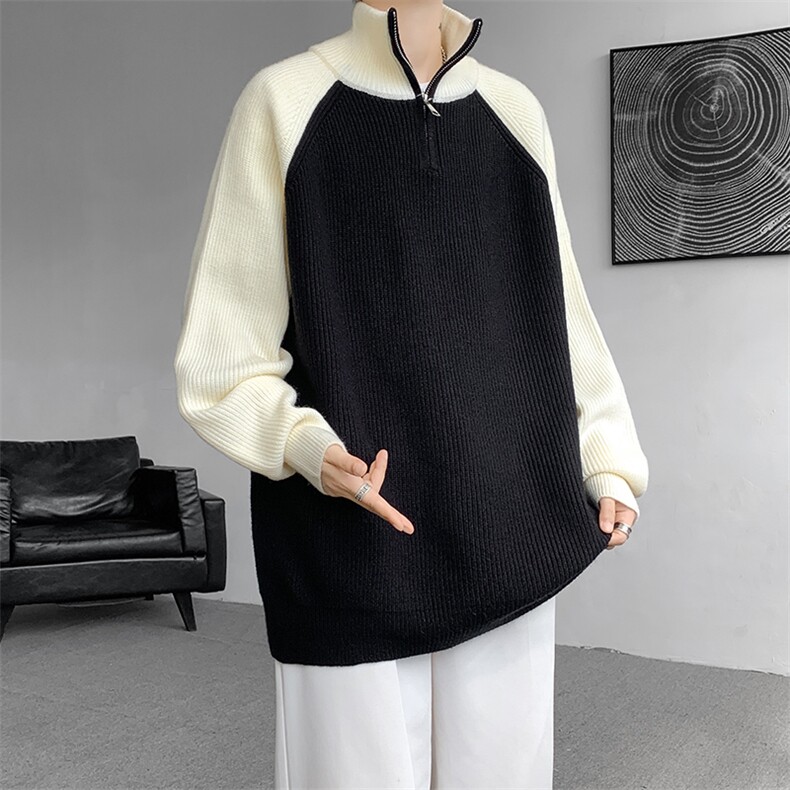 8XL-M半拉链立领毛衣外套男针织衫慵懒拼接插肩袖线衣MY19001P78,男装针织衫/毛衣,电商B312