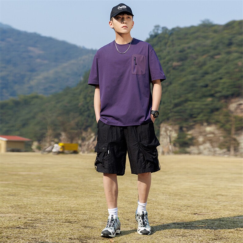 T837夏季新款男士圆领短袖速干T恤P38模特图紫色,男装T恤,星座1615-1