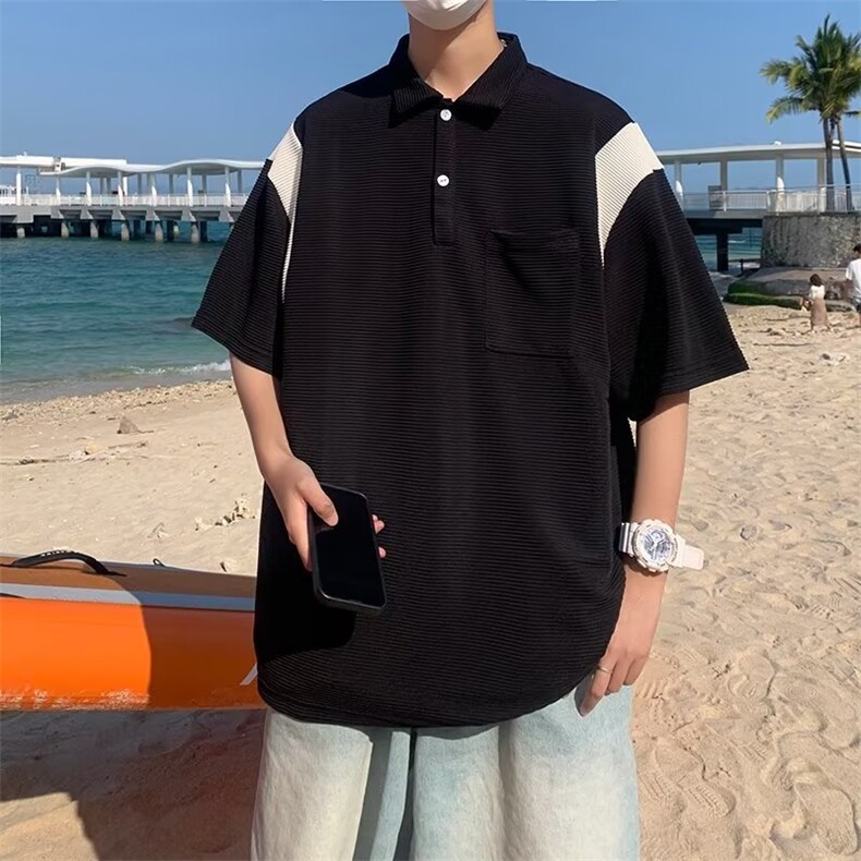 时尚都市潮流五分袖百搭男日系2023日常新款T322P35,男装Polo衫,星座1116-2