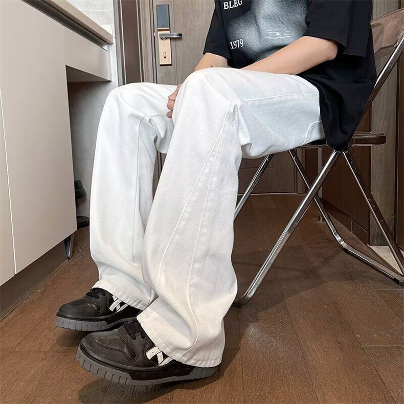 欧美风高街复古黑色膝盖破洞拉链牛仔裤设计感小众炸街裤子男,男装牛仔裤,星座218-1（原230）