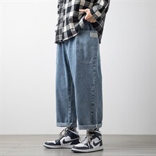 2023春新白墙木地板大码男贴布工装大口袋九分裤牛仔裤N8036-P55,男装牛仔裤,电商A082