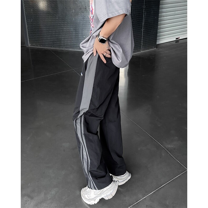 高街ins休闲直筒长裤男士条纹运动裤夏季薄款阔腿裤美式BK433-p45，女装休闲裤，星座1008