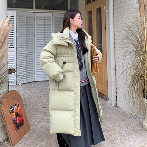 韩版中长款立领连帽羽绒服女2025冬季新款加厚显瘦保暖白鸭绒外套图片
