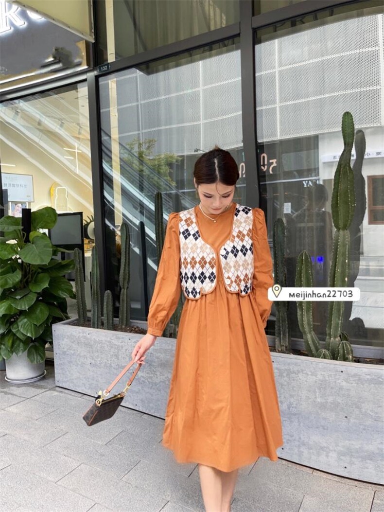 秋季马甲两件套连衣裙，女装马甲，美巾涵