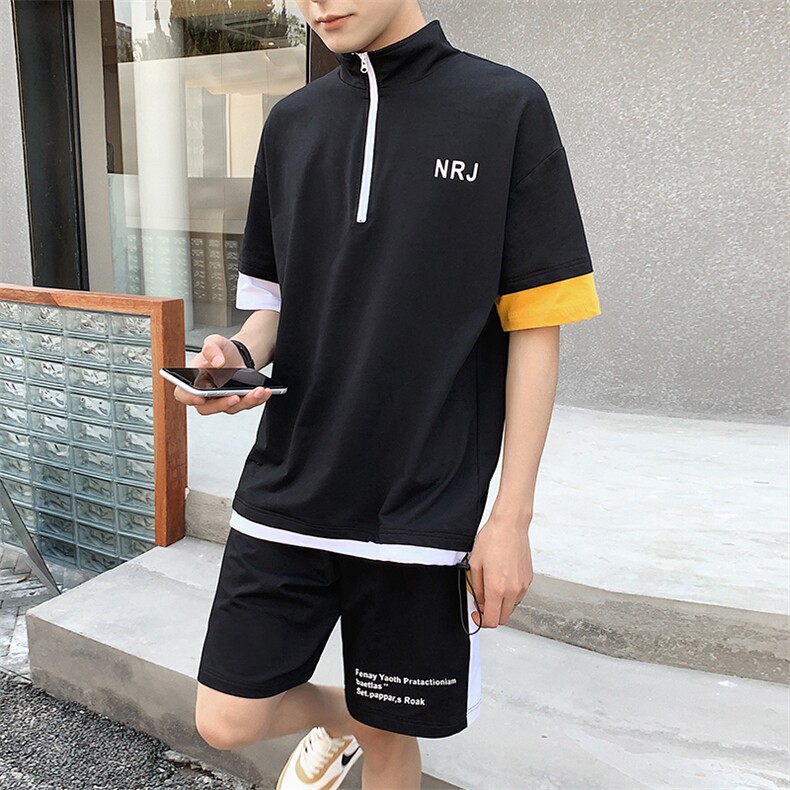 男士套装2021新款夏季青少年潮牌帅气短袖t恤两件套DS783TP65,男装T恤,电商A102
