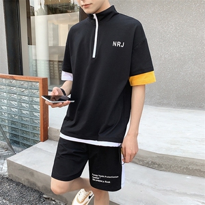 男士套装2021新款夏季青少年潮牌帅气短袖t恤两件套DS783TP65图片