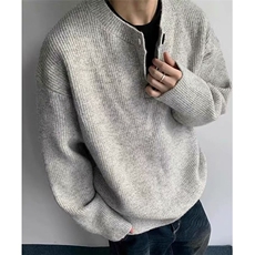 秋冬季V领毛衣男纽扣日系复古慵懒风上衣宽松潮牌针织衫，男装针织衫/毛衣，星座410-7