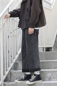 秋冬装港风牛仔裤直筒休闲裤男 宽松百搭日系简约阔腿裤N图片
