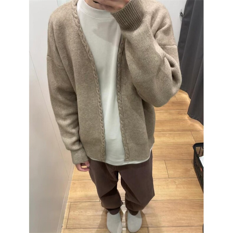 秋新款v领针织开衫男女同款复古休闲百搭轻奢纯手工毛衣M5234,男装针织衫/毛衣,星座1116A（原606A-3）
