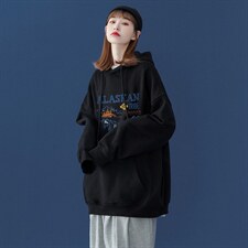 中性秋季潮流雪山印花宽松情侣连帽卫衣W220P35控48，男装卫衣，A247A