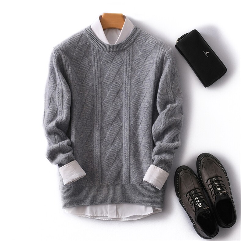 长袖纯色时尚都市套头圆领2024年秋季羊毛衫，男装羊毛衫，德晨羊绒