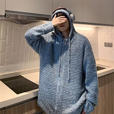开衫毛衣男ins高街连帽镂空针织衫秋季情侣装外套6021P48，男装针织衫/毛衣，星座410-2