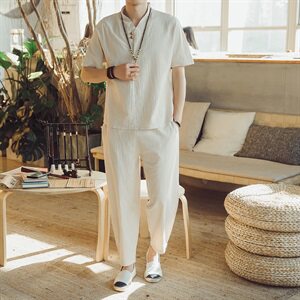 DY10* 2021夏季男士短袖T恤+九分裤套装阔腿裤两件套 卡其 *P55图片